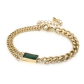 Gold vintage bracelet with emerald cut green gemstone and layered chain design - Gold Bracelet (KB150290-HM)