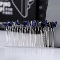 Handcrafted silver hair comb with natural blue crystal stones for women hair accessories - Blue Lace Agate + 20-Tooth Silver Comb