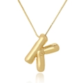 Golden 3D balloon K letter pendant on box chain with polished finish on white background - Letter K / Gold