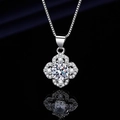 Silver flower pendant necklace with large round-cut zircon on dark reflective background - Xl-134 [comes With Box And Chain]