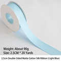 Light blue matte cotton ribbon roll 2.5cm wide for gift wrapping and floral decoration - Double-sided Matte Cotton / 2.5cm Wide * 20 Yards / Light Blue