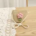Detail of children's straw crossbody bag with pink floral decor and zip closure - 52cm 3-6 Years / Bag-Beige