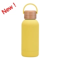 350ml yellow insulated vacuum bottle with matte finish and wooden lid with handle - Lemon Yellow