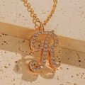 Minimalist 18K gold plated O-chain necklace featuring a sparkling letter R pendant with cubic zirconia - Letter R