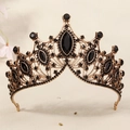 Barock-Tiara in Gold mit schwarzen Strasssteinen für Halloween und Party-Kostüme - Gold/Schwarzer Edelstein