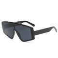 Fashionable oversized one-piece black shield sunglasses with futuristic thick temples - C01 Black