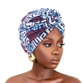 Ethnic style turban hat with blue and red geometric prints and pleated flower design - One Size / Sky Blue