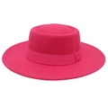 Classic rose red flat top wool felt fedora hat with wide brim and grosgrain ribbon - Adult (57-60cm) / Rose Red