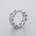 Polished silver Cuban link chain ring featuring a minimalist punk geometric design - US 6 / Steel