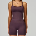 Ensemble de yoga prune sans couture avec short taille haute côtelé et débardeur - S / Vest+Shorts - Plum Purple