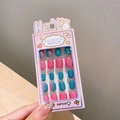 24pcs pink and blue gradient glitter fake nail set with cute cartoon rabbit packaging - 11# Pink Blue Glitter