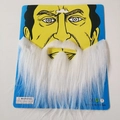 Realistic white synthetic fiber fake beard set with mustache on blue card packaging - One Size / Large White Beard
