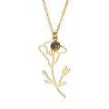 Elegante gouden bloemenketting met paarse geboortesteen hanger op witte achtergrond - September Klimmende Winde (Paarse Steen)