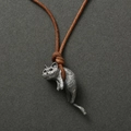 Retro 925 sterling silver cat pendant on brown leather cord for men and women - Cat Shape