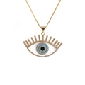 Goldene Halskette mit bösem Blick Herzanhänger, Zirkonia-Mikropavé und blauer Emaille - Stil 0391 Wimpernauge / Gold
