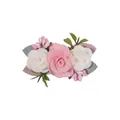 Handmade pink and white artificial rose hair clip with green leaves and glitter detail - Style 22 (Pink & White Rose Mix)