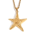 Vintage 18K vergoldete Edelstahl Seestern Halskette mit gedrehter Kordelkette - Seestern Kordelkette Halskette - Gold