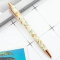 Push-button ballpoint pen with yellow floral fabric wrap and rose gold metal accents - Style A Small Flower Yellow