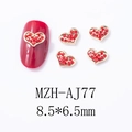 Breloques cœur rouge pour ongles avec cadre doré et strass, détails 8,5x6,5 mm - Cœur Serti Clos (AJ77)