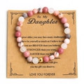 Bracciale in rodocrosite rosa con perla dorata e biglietto regalo To My Daughter - 17cm / Pietra Naturale Con Biglietto Figlia (NP11-4-B) / Colorato