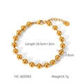 Detail of 18K gold stainless steel ball chain bracelet with extension and sizing specs - Metallic Round Bead Series (HC-B20093)