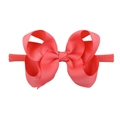 Elastic nylon headband for babies with a bright red ribbed grosgrain ribbon bow - Red