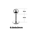 Silver stainless steel 20G labret stud with flat back and 3mm ball 6mm length - Labret Stud / 0.8x6x3mm