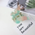 Pink and green acetate butterfly hair claw clip with colorful marble effect - Green Vein Color