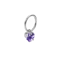 Detail eines silbernen Herz-Nasenrings mit lila Zirkon und geschmolzenem Design - Silber Schmelzendes Violettes Herz Edelstein