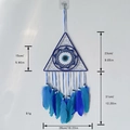 Blauer Boho-Traumfänger mit bösem Auge, Federn und Dreiecken inklusive Maßangaben - Ms9194d / Wie abgebildet