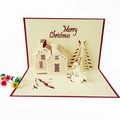 Carte de Noël 3D faite à la main avec lettrage rouge Merry Christmas et décor de neige - Château de Noël / 10x15cm