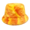 Detailopname van geel-oranje tie-dye pluche vissershoed met zachte, dikke bontstructuur - M (56-58cm) / Geel en Oranje Gradiënt Tie Dye (2#)