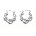 Silver twisted croissant hoop earrings in stainless steel 23x21mm for women - Thick Silver Twisted Hoop Earrings (TE19131-Silver)