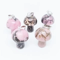 Set of five mini mushroom natural stone pendants in pink and black rhodonite with silver bail - Rhodonite