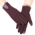Guanti termici in maglia bordeaux con bordo in ecopelliccia e punte touch screen - Stile in Pelliccia Sintetica a Tre Bottoni / Caffè Scuro