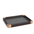 Walnut finish jewelry display tray with gold metal corners and dark grey velvet lining - Empty Tray / Gray