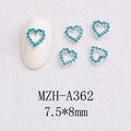 Macro shot of 7.5x8mm heart-shaped nail charm with sky blue rhinestones on silver base - Exquisite Hollow Heart Style(A362)