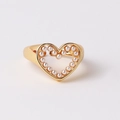 Detail of gold hollow heart ring with inlaid white pearls on a clean white background - Hollow Heart-Shaped Artificial Pearl Style (Style 2)