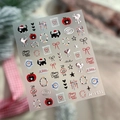 Stickers à ongles Noël avec chat noir et pomme rouge au fini métallisé argenté - M-1231 Feuille d'Argent + Colle Gelée