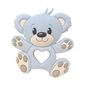 Light blue silicone baby teether with cartoon bear shape and heart-shaped grip hole - Raccoon Teether / Blue
