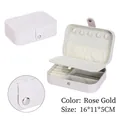 Portable rose gold pink PU leather jewelry box with functional storage slots 16x11x5cm - Medium (16x11x5cm) / Gold Pink