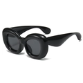 Chunky black rectangle sunglasses with thick plastic frames in a trendy retro hip-hop style - Black Frame Black Grey Lens
