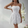 Elegant white lace tube mini dress with a slim fit waist and delicate floral textures - S / White