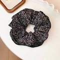 Floral print scrunchie in black with white polka dots for hair styling - Scrunchie / Black Floral