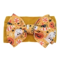 Mustard yellow nylon baby headband with a large Halloween ghost and pumpkin bow - #29 Halloween Ghost
