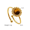 Adjustable 14K gold plated stainless steel ring featuring a round tiger eye stone - R10-Tiger Eye
