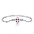 Elegant 925 silver tennis bracelet featuring a pink pear-cut petal design and white zircons - Platinum Plated Rose Red Flower Tennis Bracelet 5.28g 16.5cm