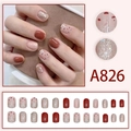 Set di 24 unghie finte Maillard marrone e nude con glitter e cuori, mod. A826 - A826 Rosso Marrone Nude Rosa Mix Stile Colla