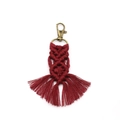 Handmade red macrame woven cotton keychain with bronze lobster clasp for key decoration - 2.5*13cm / Burgundy