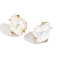 Orecchini a lobo con perle barocche placcati in oro 18K e castone a griffe retrò - Orecchini a Bottone con Perla Barocca di Lusso - Oro